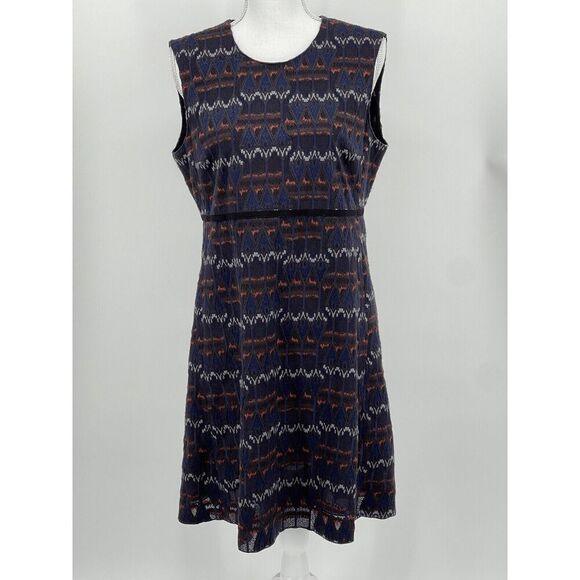 Longchamp Woven Lined Shift Dress Blue Navy Orange Size 42 FR 10 US - Picture 1 of 8